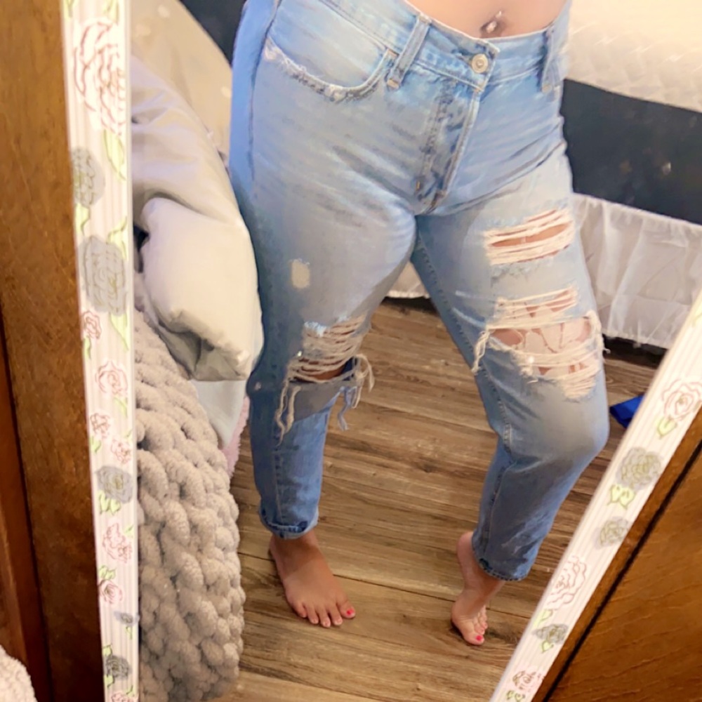 Distressed mom jeans